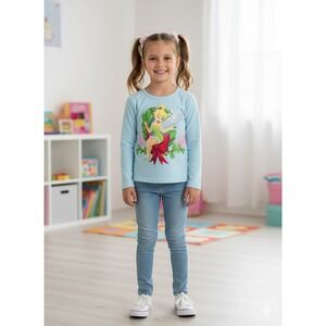 Disney Fairies Tinkerbell Holiday Christmas Girls Long Sleeve Shirt Sz 6/6X Blue